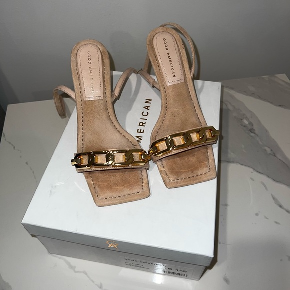 GOOD AMERICAN Women's Single Strap Ankle Chain  Sandal PALE PINK SUEDE - Picture 4 of 12